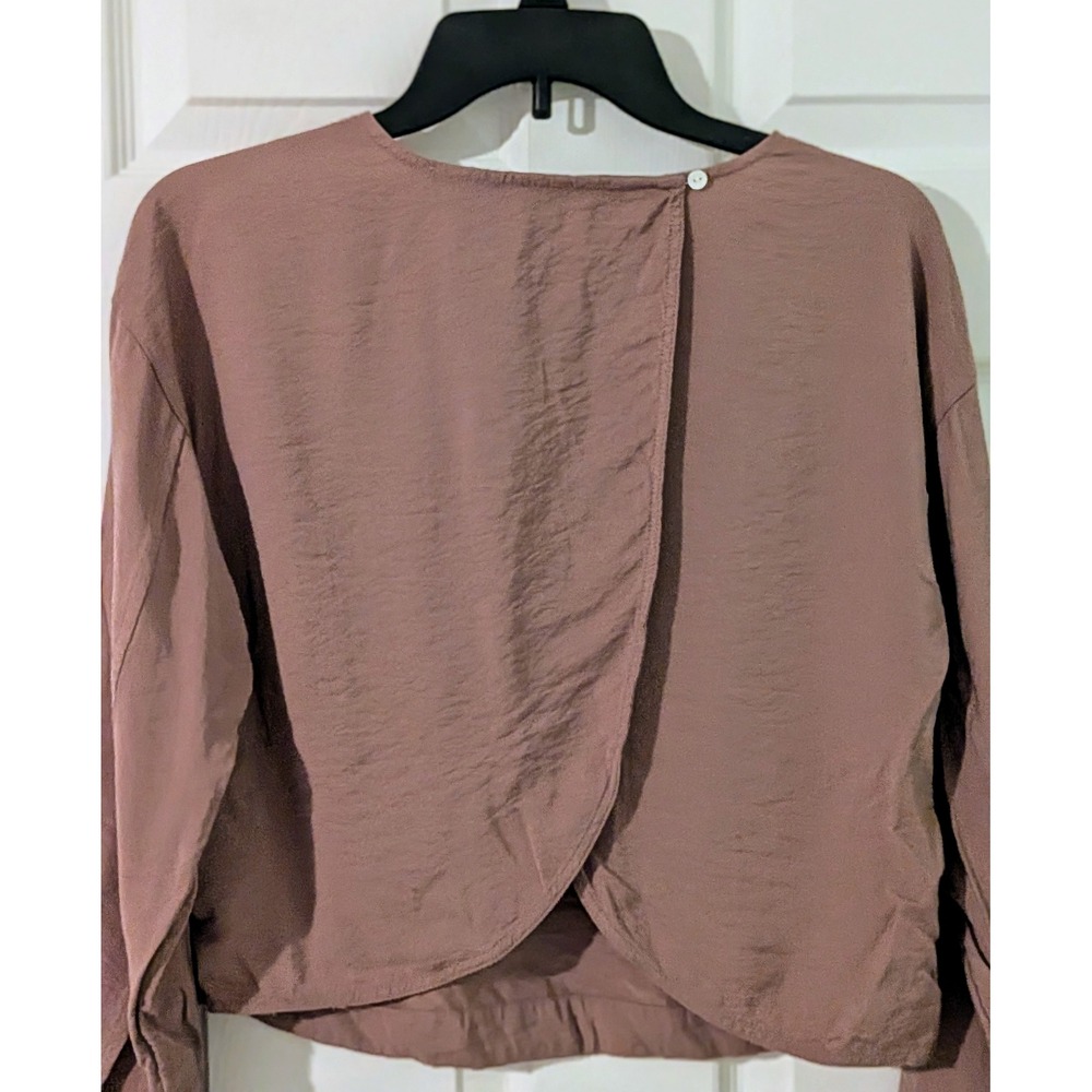 Madewell Mauve Crossover Tulip Open BackTop XXS Textured Cupro Blouse NWOT $88 - Picture 8 of 9